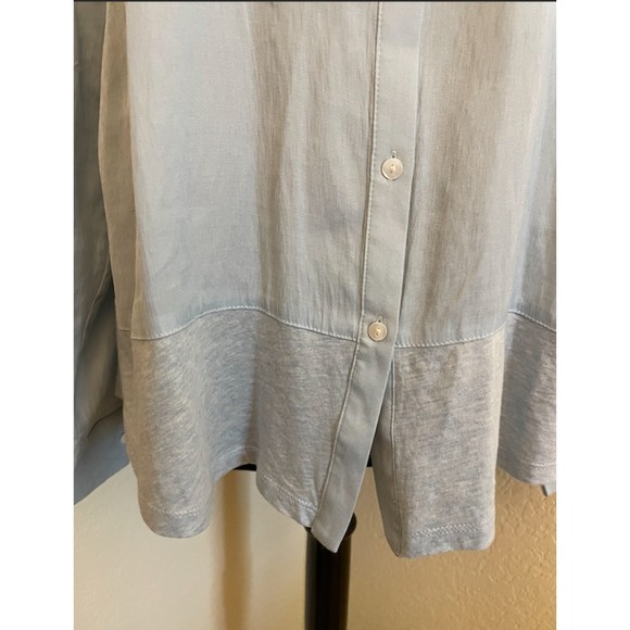 LOFT - Light Blue Mixed Media Button Up Shirt - Sz L - Picture 3 of 9